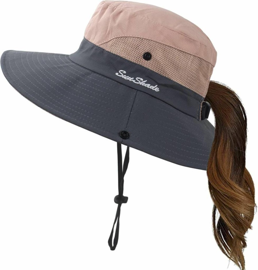 Mukeyo Women's Summer Wide Brim Sun Hat UPF 50 UV Protection Foldable Ponytail Bucket Cap for Beach Fishing Hiking Outdoor Activities