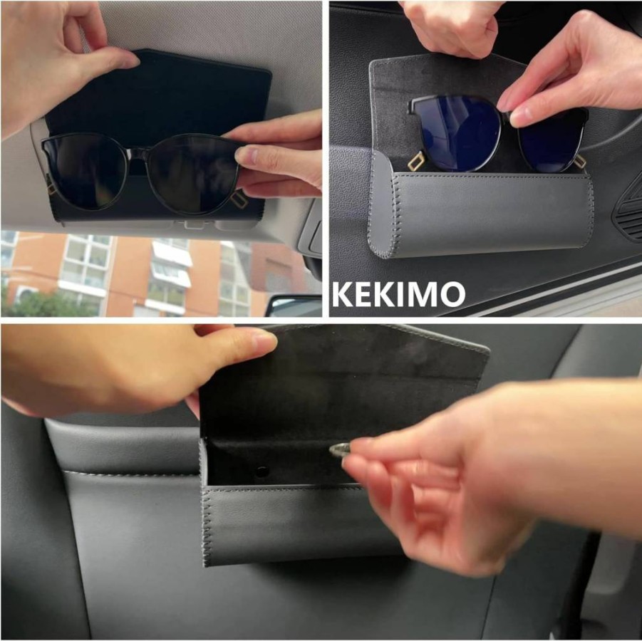 KEKIMO Universal Car Visor Sunglasses Holder with Magnetic Closure – Protective Eyeglass Organizer for Men & Women (Black) Auto Accessories