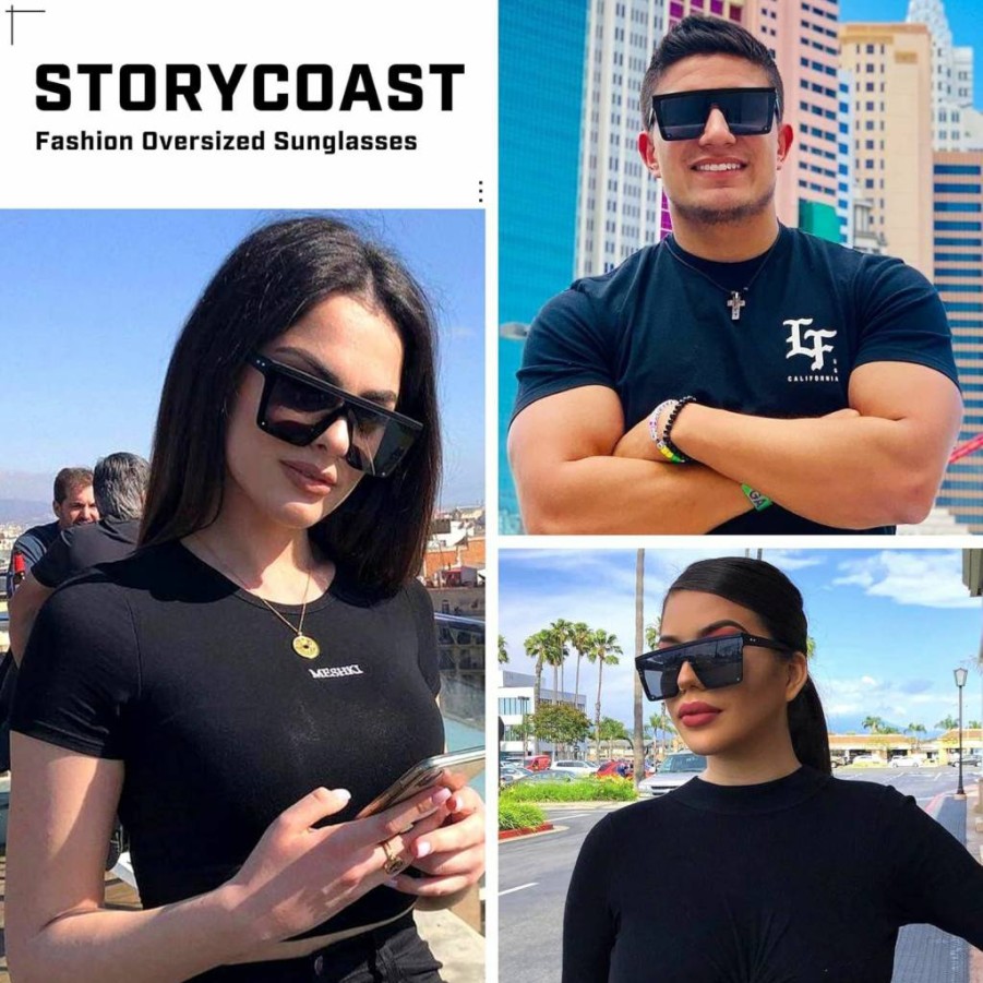 STORYCOAST Square Sunglasses for Women & Men - Fashion Big Frame Flat Top Mirror Lens UV Protection Sun Glasses