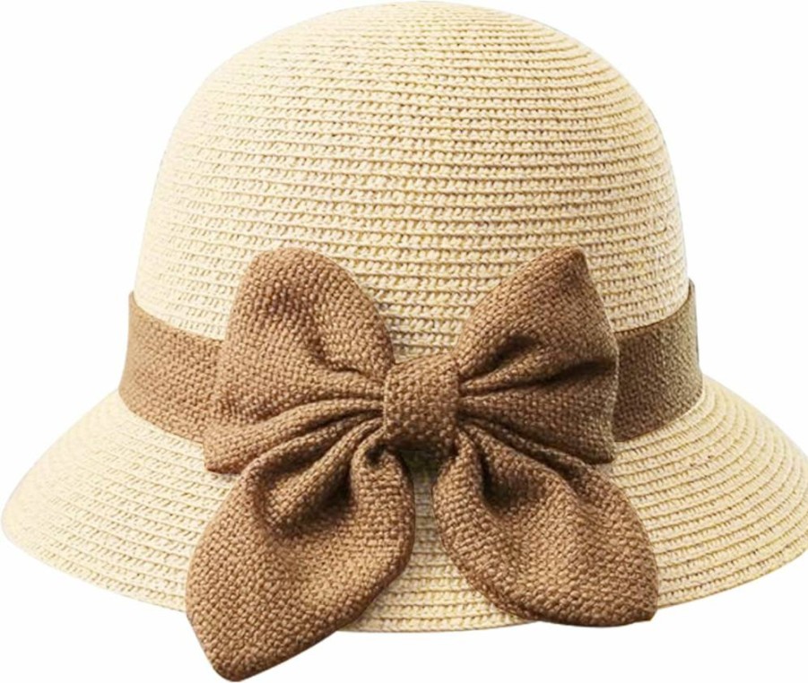 POUDAY Women's Vintage 1920s Cloche Sun Hat - Foldable Straw Hat for Summer Beach Vacations, Travel & Outdoor Activities