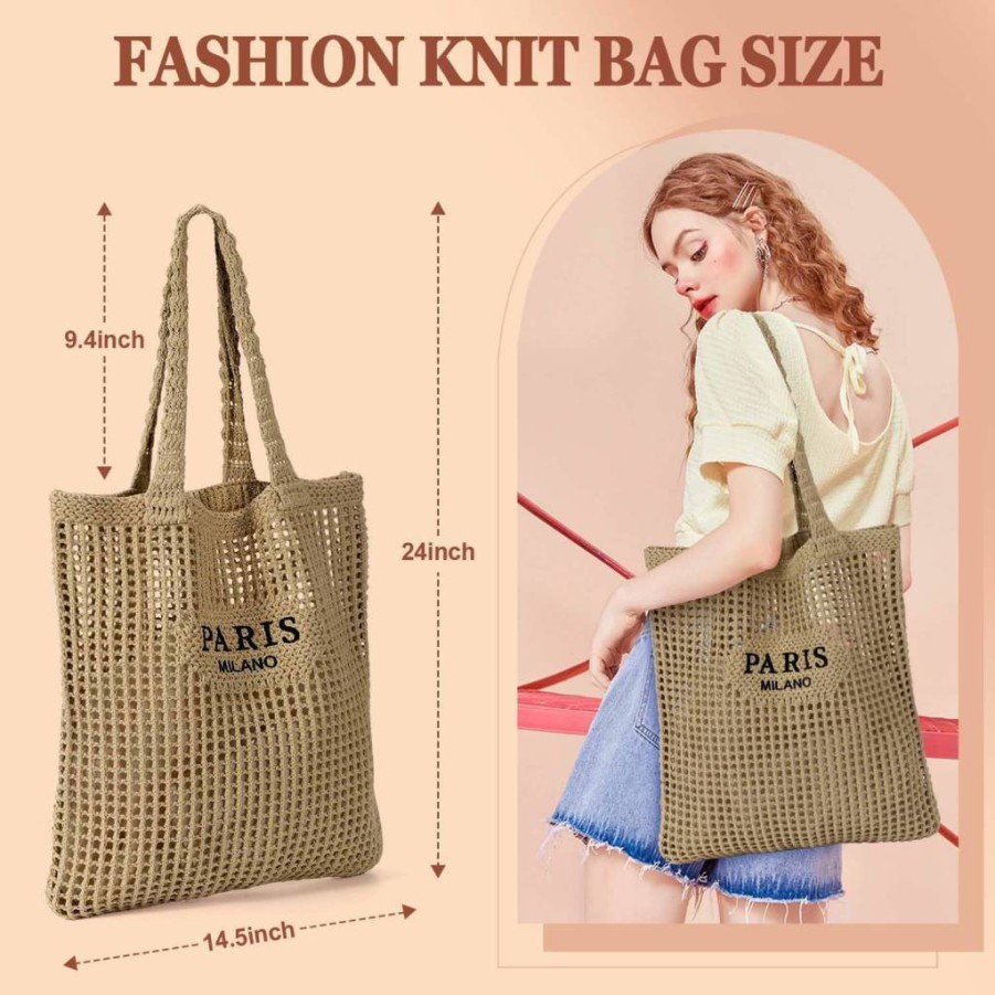 Ayieyill Boho Crochet Beach Tote Bag for Women - Handmade Mesh Summer Vacation Bag, Aesthetic Knit Purse for Women