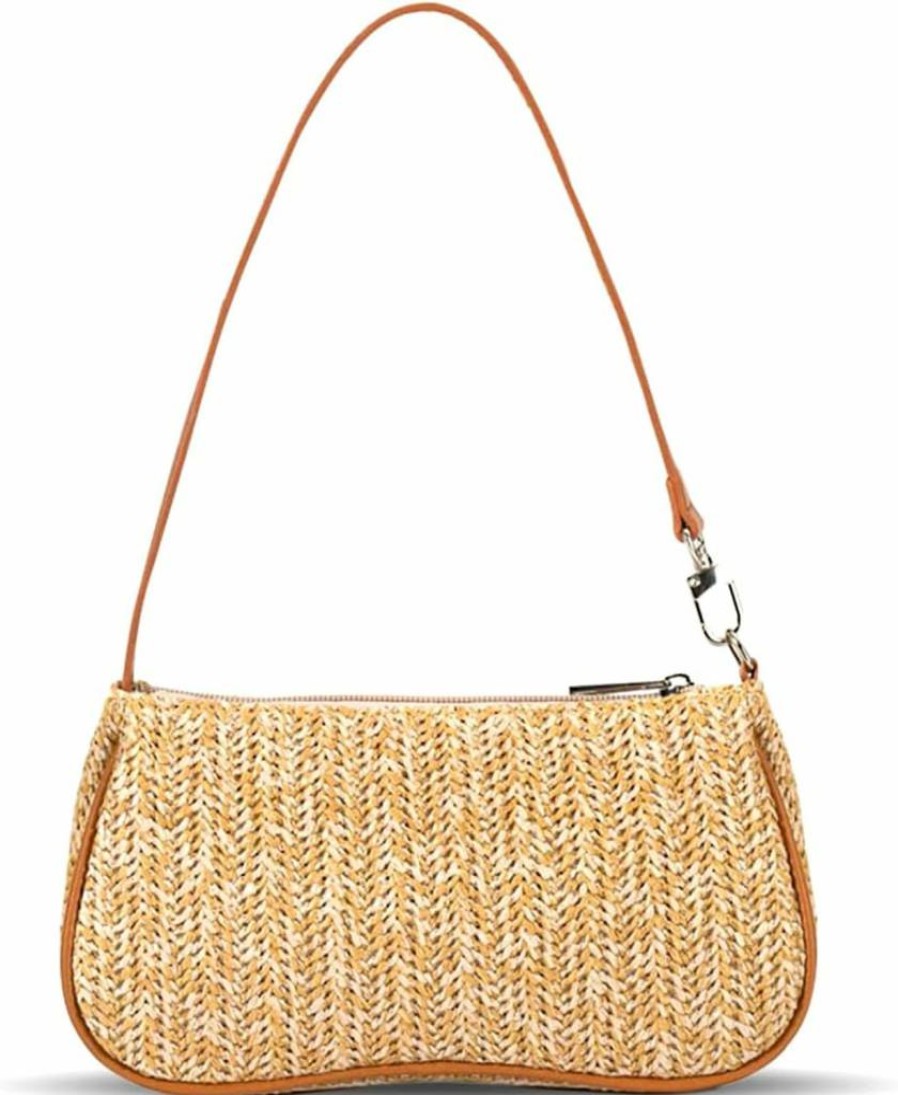 QTKJ Bohemian Straw Beach Bag - Hand-Woven Soft Summer Tote for Vacation, Travel & Daily Use (Khaki)