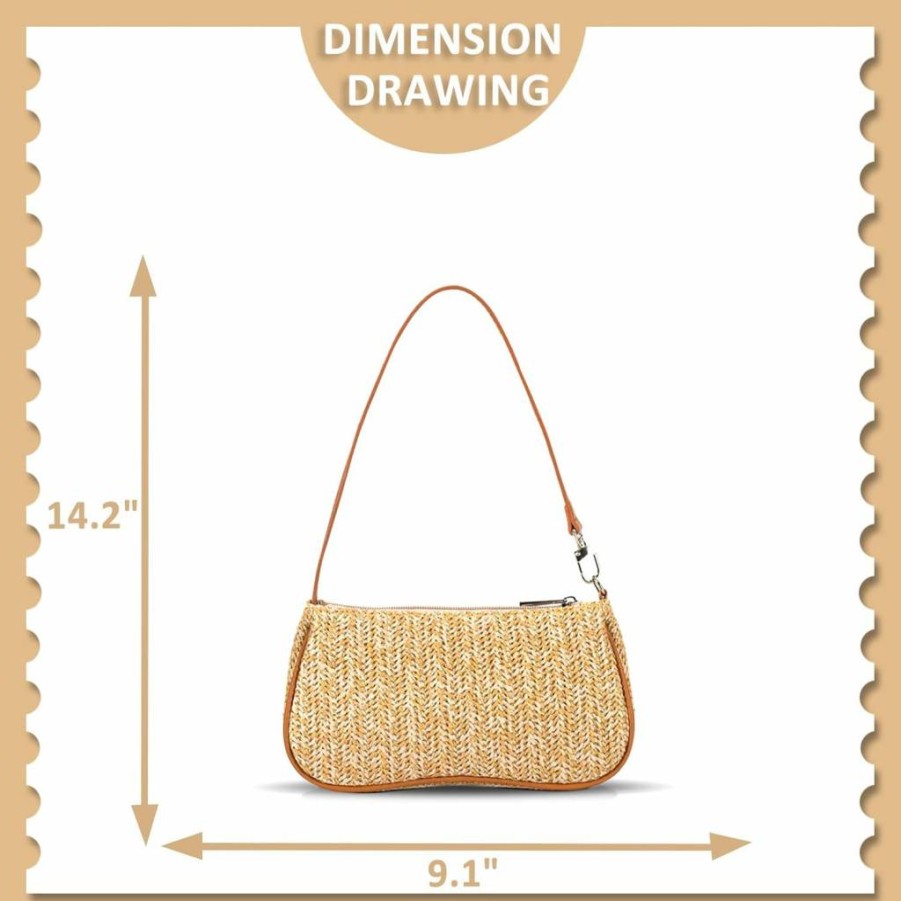 QTKJ Bohemian Straw Beach Bag - Hand-Woven Soft Summer Tote for Vacation, Travel & Daily Use (Khaki)