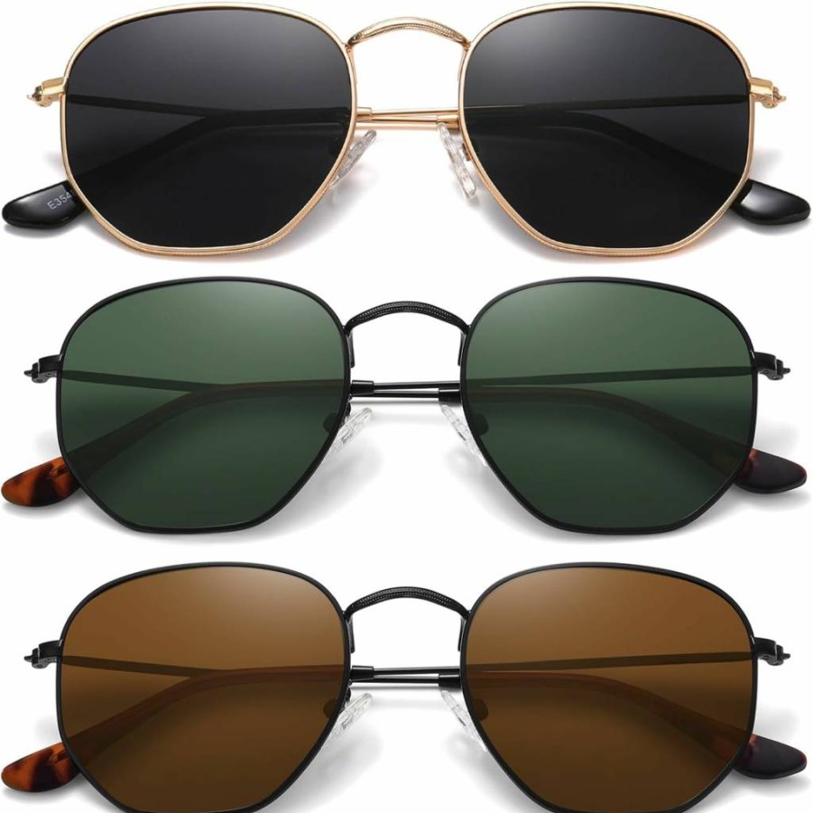 MEETSUN Polarized Hexagon Sunglasses for Women & Men – UV400 Protection, Metal Frame, Polygon Square Design