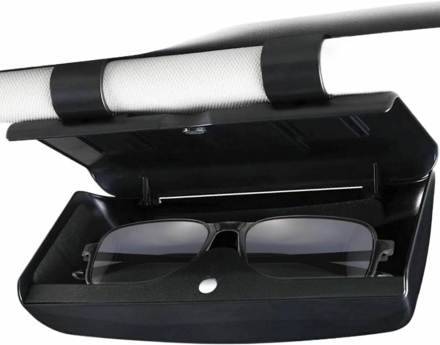 KAFANLIN Magnetic Car Sunglass Holder - Sun Visor Organizer with Hard Case Storage, Card Slots & Clip for SUV, Truck Accessories (Black)