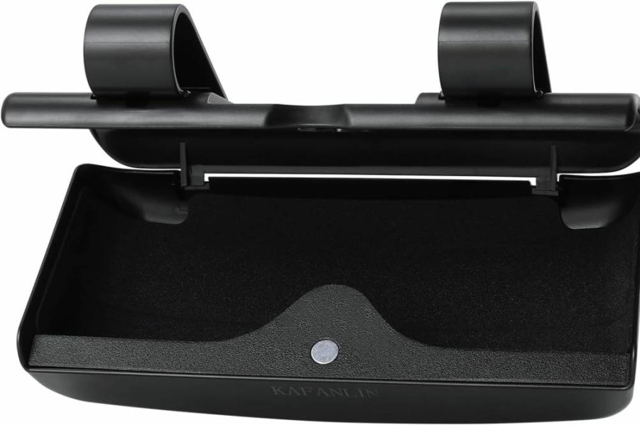 KAFANLIN Magnetic Car Sunglass Holder - Sun Visor Organizer with Hard Case Storage, Card Slots & Clip for SUV, Truck Accessories (Black)
