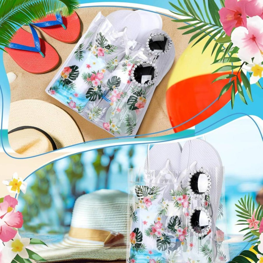 Engrowtic 24 Pack Hawaiian Clear Plastic Gift Bags with Handles - 8x8x3.15" Tropical Luau Party Favor Totes for Summer Aloha Birthday Presents