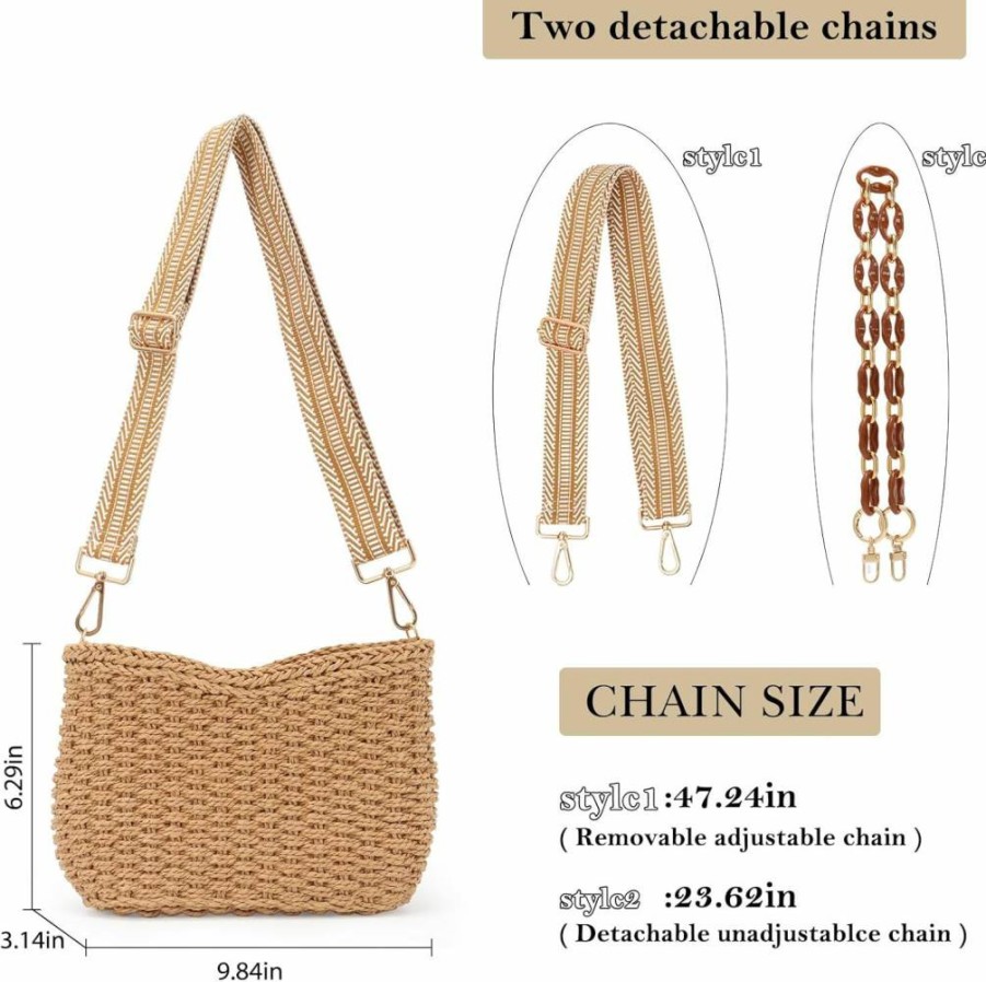 GOKTOW Straw Woven Handbag for Women, Raffia Tote Crossbody Beach Bag, Summer Travel Purse