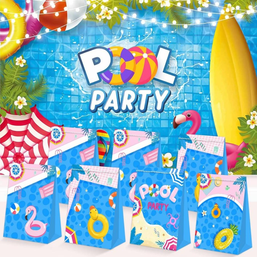 24Pcs BQC Summer Pool Party Favor Bags - Waterproof Kids Goodie Bags for Beach, Birthday & Outdoor Parties - Assorted Colors