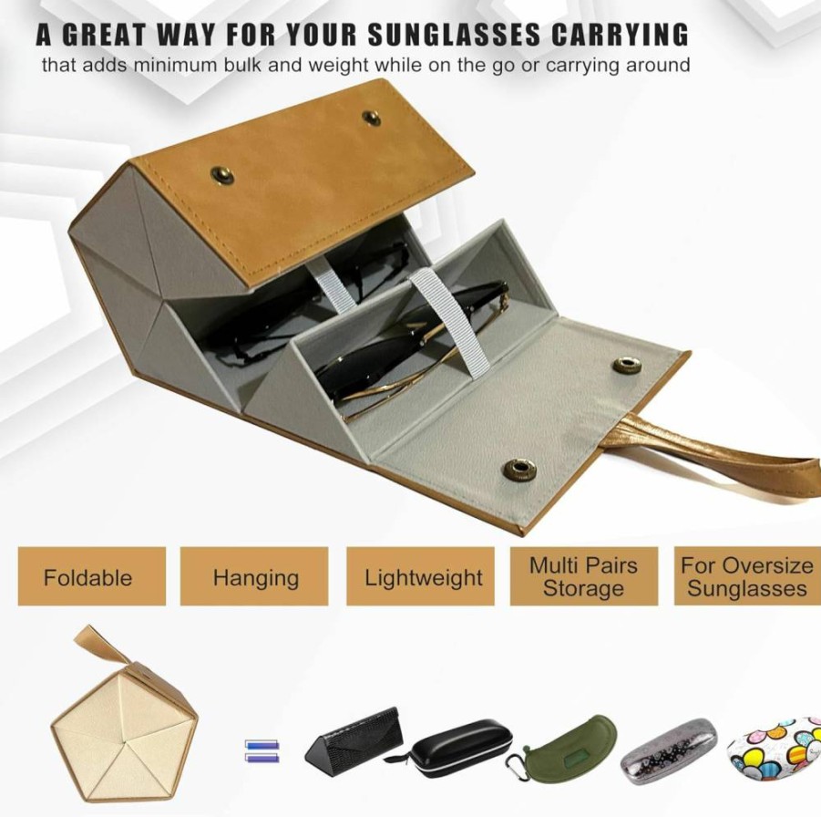 LONGJET 5-Slot Hanging Sunglasses Organizer Case – Travel Eyeglasses Storage Box & Eyewear Holder for Multiple Pairs