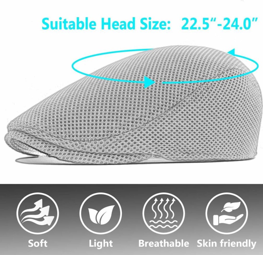Meioro Men's Summer Breathable Mesh Flat Cap - Ivy Newsboy Beret, Gatsby Style Irish Cabbie Driving Hat for Full Head Coverage