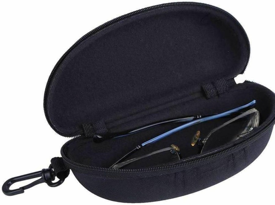 TraderPlus 3 Pack Black Hardshell Zippered Sunglasses Case with Hook for Men & Women - Durable Eyeglasses Storage Box