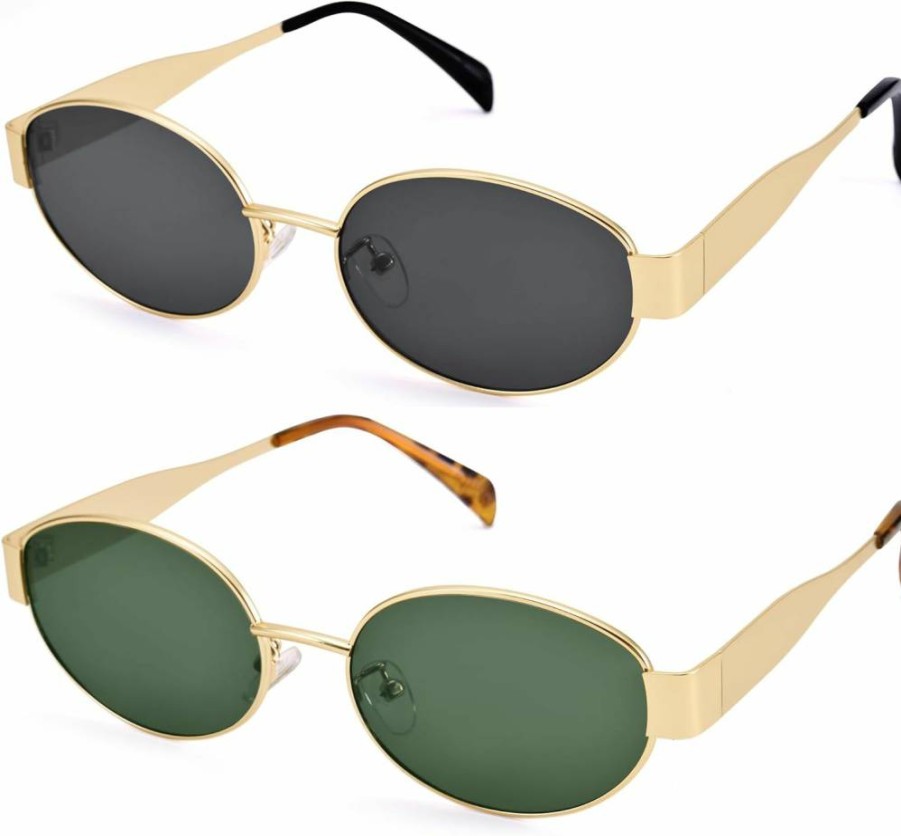 DIMENSIP Retro Oval Sunglasses for Women & Men - Trendy Gold Metal Frame Vintage Shades - UV Protection Fashion Sun Glasses