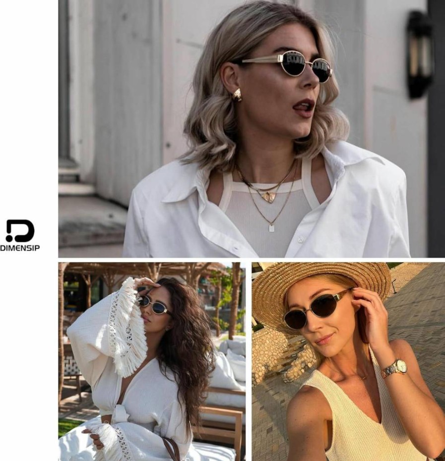 DIMENSIP Retro Oval Sunglasses for Women & Men - Trendy Gold Metal Frame Vintage Shades - UV Protection Fashion Sun Glasses