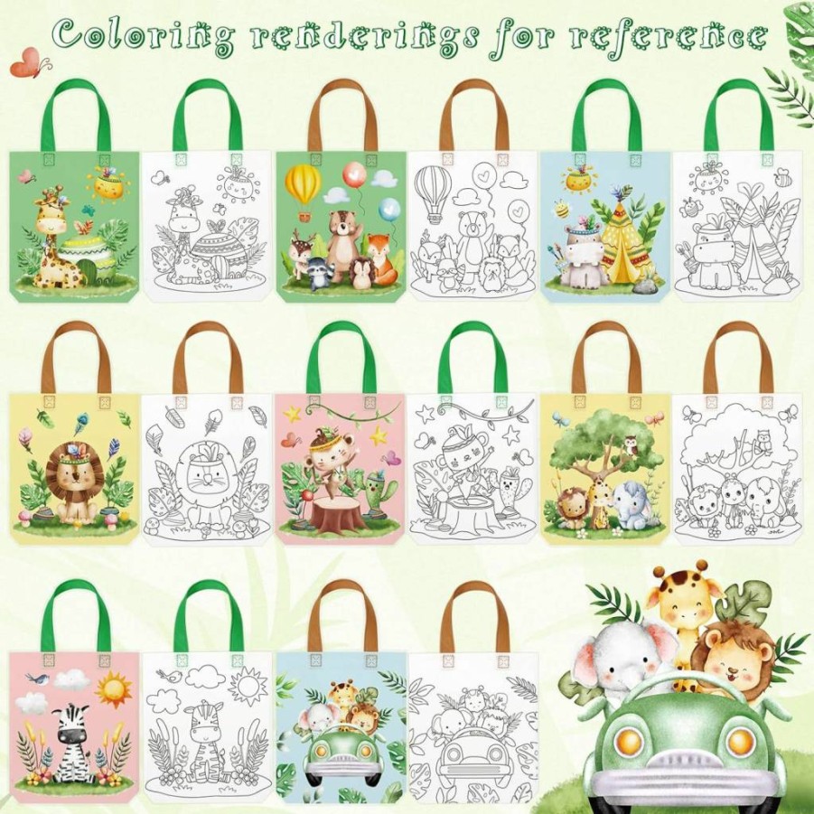 Kajaia 24-Piece DIY Non-Woven Tote Bags Bulk Set for Crafts, Painting, and Party Favors - Reusable Customizable Goodie Bags with Handles (Summer Pool Theme)
