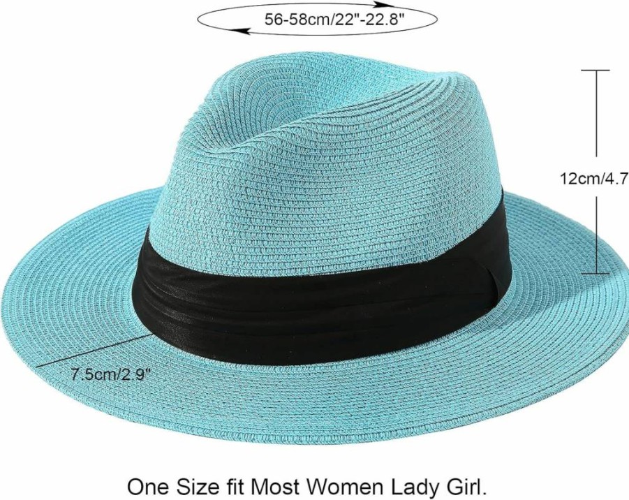 Lanzom Women's UPF50+ Roll-Up Wide Brim Straw Hat for Beach Sun Protection Fedora Panama Style