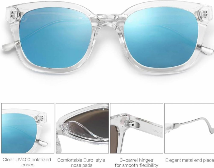 SOJOS Retro Square Polarized Sunglasses for Women & Men, UV400 Protection Classic Sunnies SJ2050
