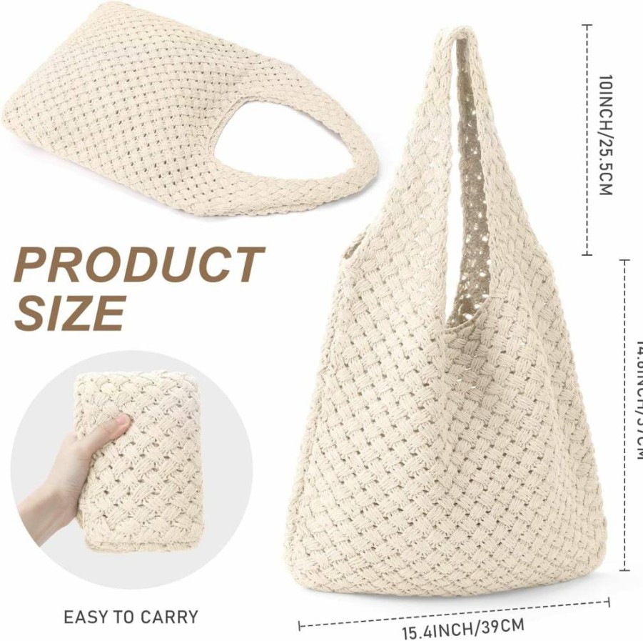 Haitisan Women's Crochet Beach Tote Bag - Bohemian Knit Handbag for Summer