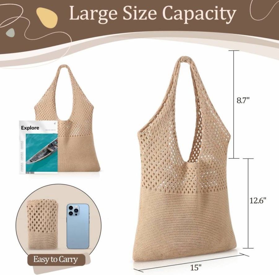 Premillow Crochet Beach Tote Bag for Women - Stylish Mesh Summer Shoulder Bag, Boho Vacation Beach Bag