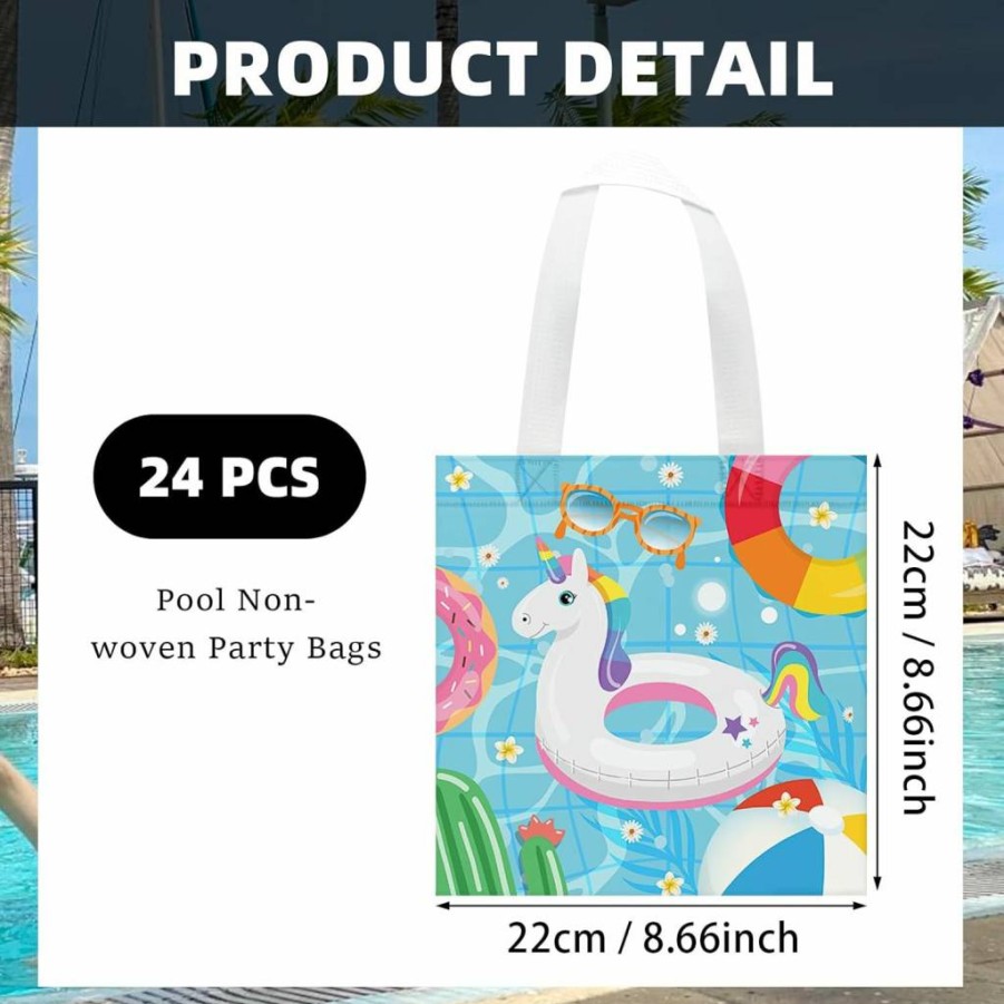 KERINGO 24-Pack Summer Pool Party Favor Bags - Reusable Non-Woven Beach Gift Bags with Handles for Swimming Theme Party Supplies