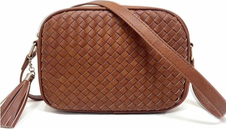 AFKOMST Women's Boho Leather Crossbody Bag with Tassels - Small Woven Summer Purse & Handbag for Women
