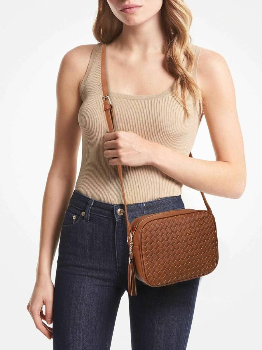 AFKOMST Women's Boho Leather Crossbody Bag with Tassels - Small Woven Summer Purse & Handbag for Women