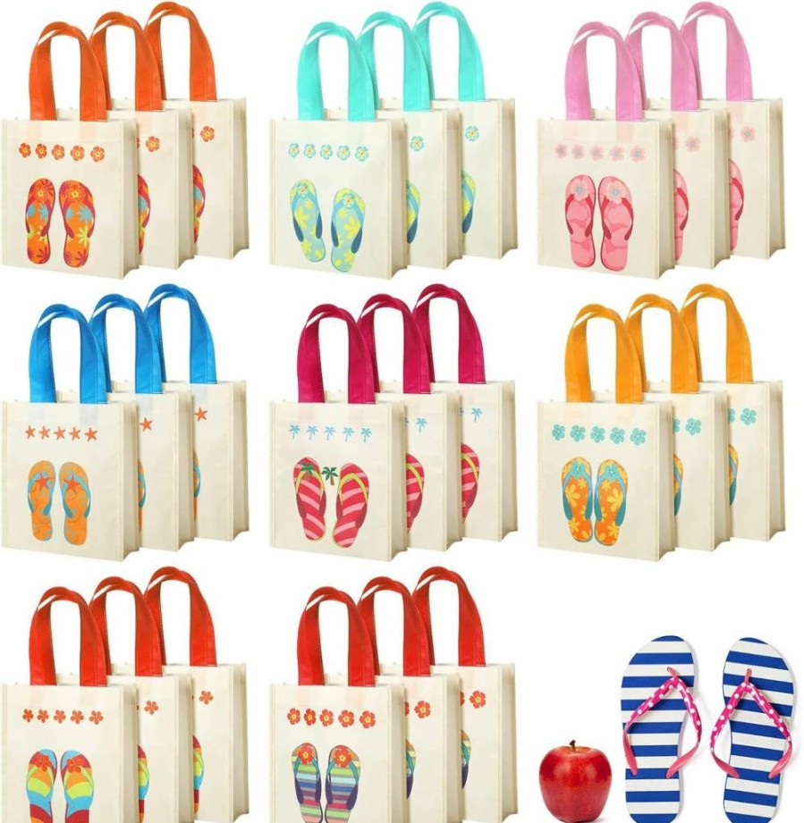 Kacctyen 24 Pack Reusable Beach Tote Bags for Kids - Summer Party Favors, Tropical Travel Bags, Pool Party Gifts Bulk, End of Year Giveaways