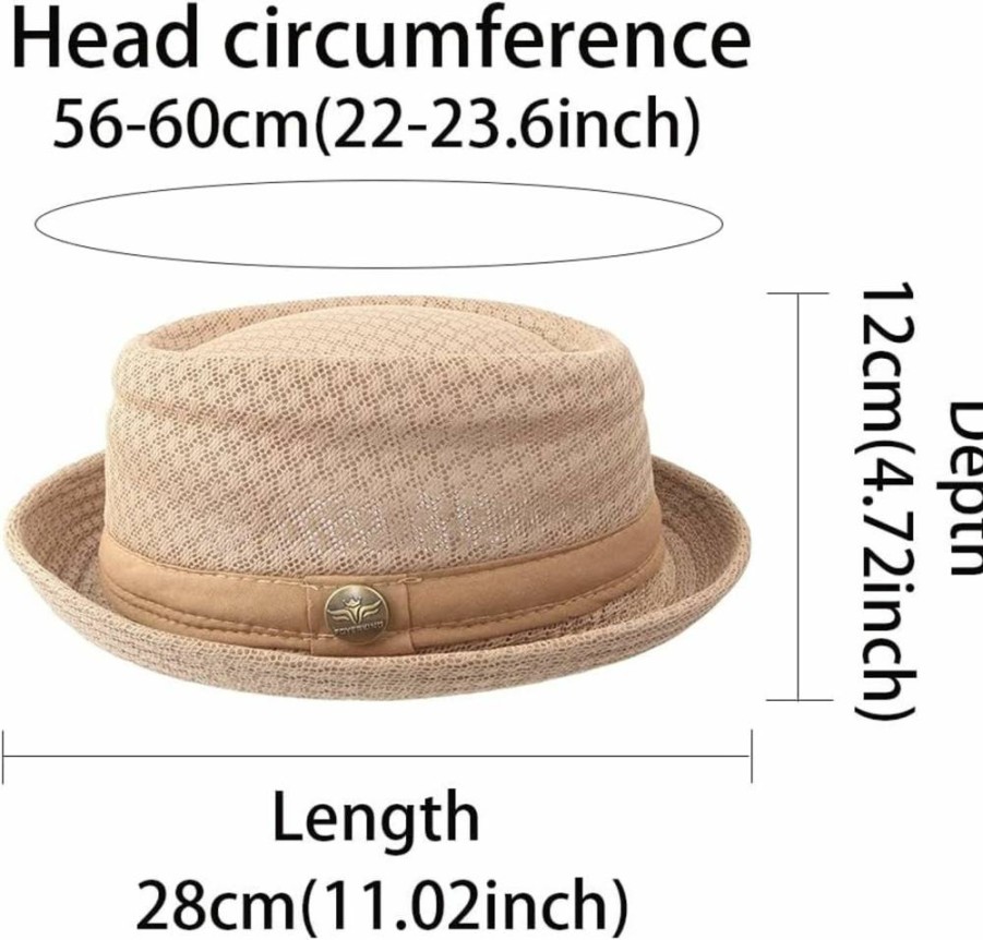 HunterBee 2Pcs Straw Fedora Hat for Men & Women - Summer Mesh Pork Pie Hat, Beach Party Boater Cap, Breathable Sun Hat for Outdoor Activities