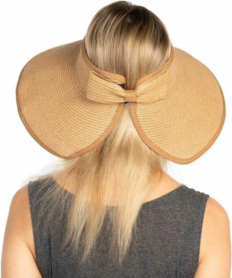 UOUDIO Women's Foldable Wide Brim Sun Hat with Bowknot - UPF 50+ Straw Visor Beach Hat for Summer Outdoor Travel & Cruise Wear