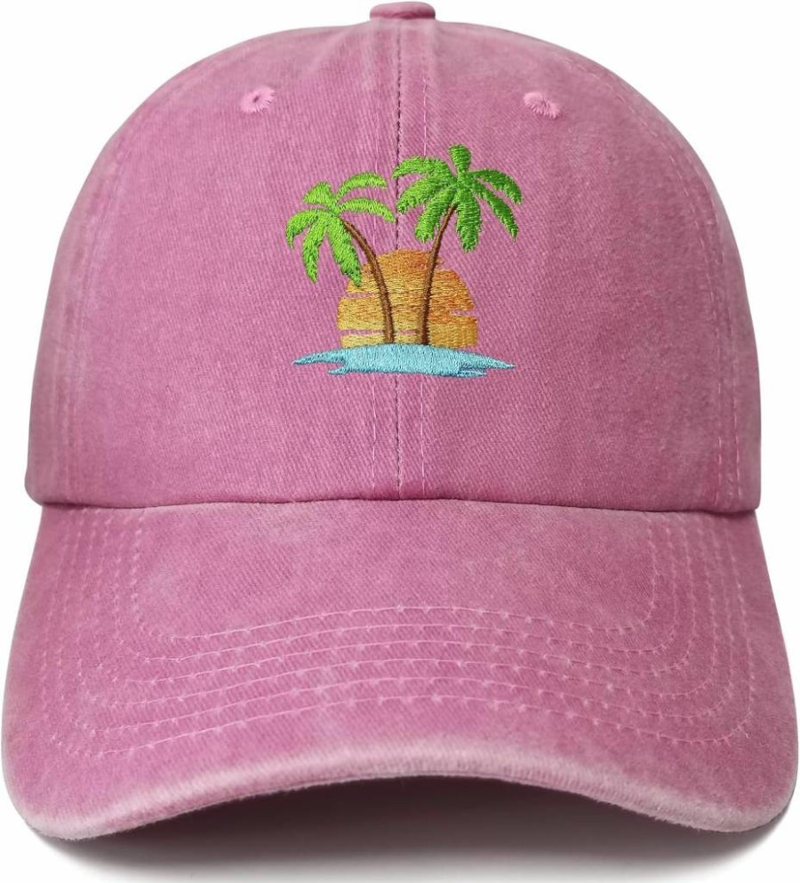 Hepandy Embroidered Palm Tree Summer Hat for Men & Women - Breathable Cotton Beach Sun Hat