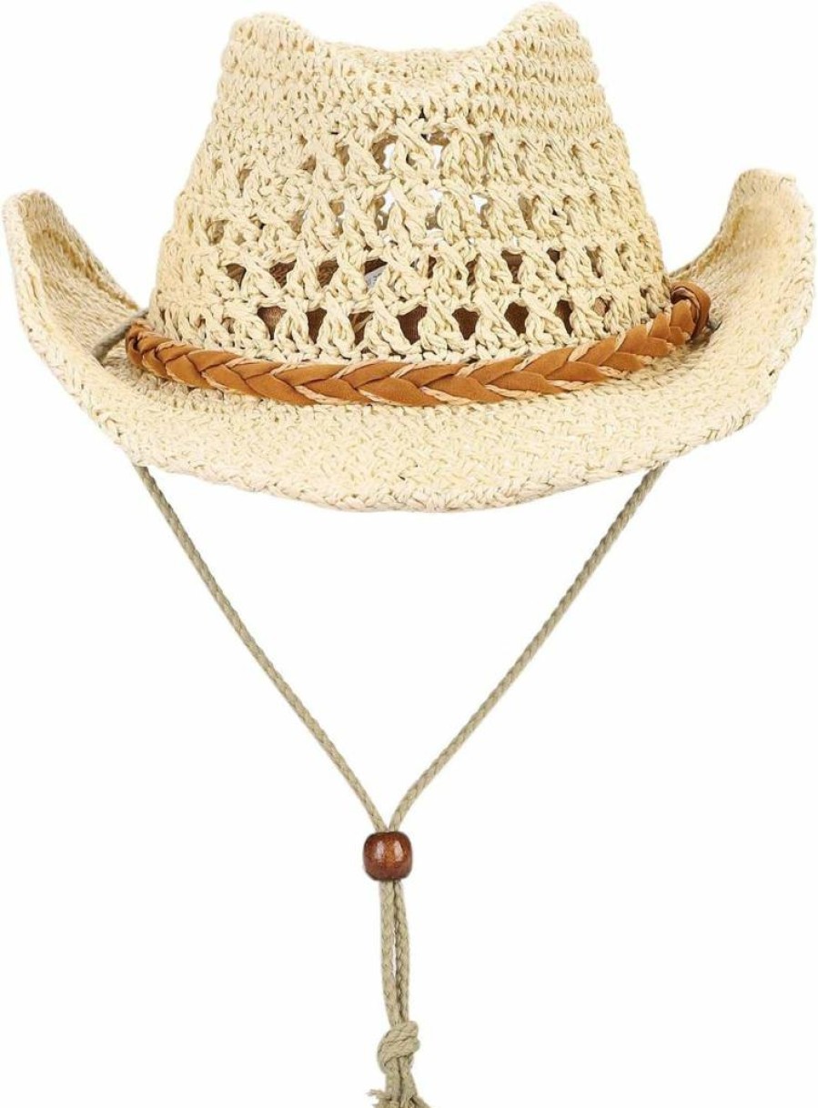 PENINSULA LOVE Classic Western Cowboy Hat - Wide Brim Straw Sun Hat for Summer & Beach