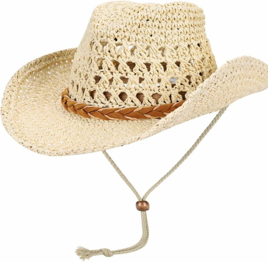 PENINSULA LOVE Classic Western Cowboy Hat - Wide Brim Straw Sun Hat for Summer & Beach