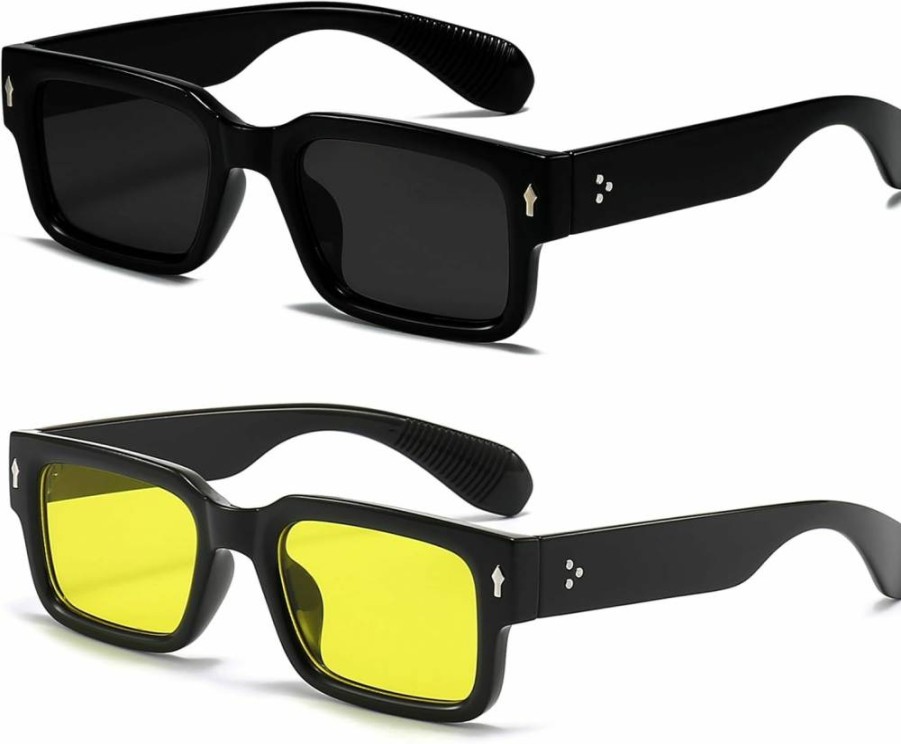 EYLRIM Square Frame Sunglasses for Women & Men - Trendy Chunky Rectangle UV400 Protection Sun Glasses Black Shades