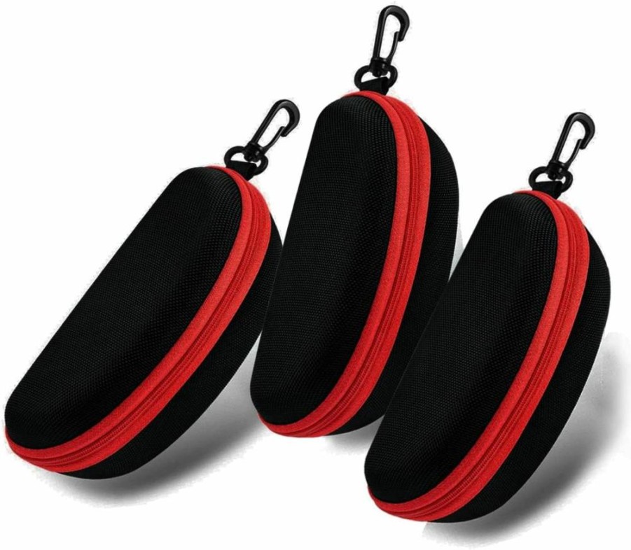 SteelFever 3-Pack Durable Hard Shell Zipper Eyeglasses Case with Plastic Hook, Portable Travel Sunglasses Holder for Men Women