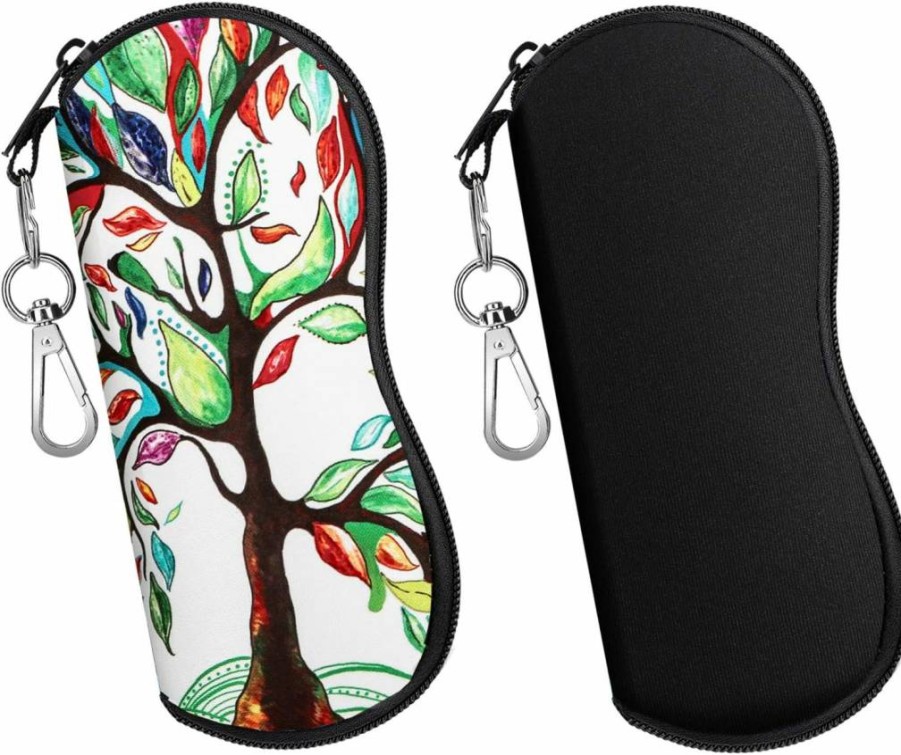 MoKo 2-Pack Neoprene Eyeglass Case with Zipper, Ultra-Light Portable Sunglasses Pouch & Belt Clip for Safe Storage