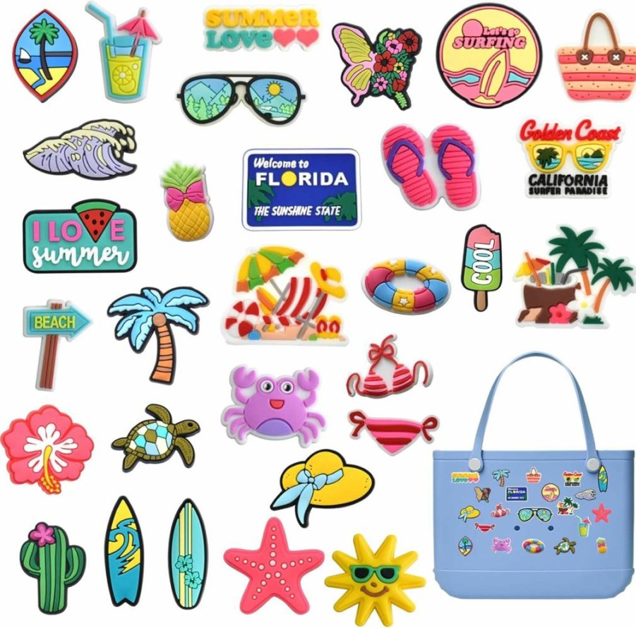 YMO Summer Beach Bag Charms - Cute Rubber Decorations Compatible With Bogg Bags & Simply Southern, Fashion Accessories for Women & Girls