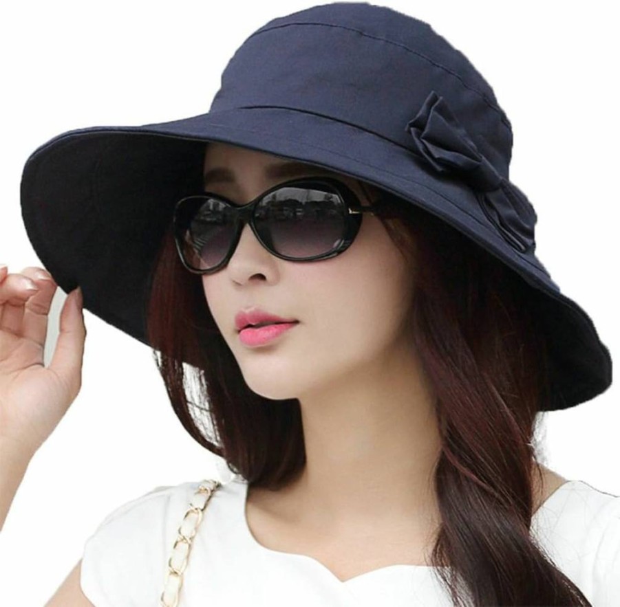 Comhats Women's Packable Cotton Sun Hat with Wide Brim for UV Protection - Adjustable 54-64cm Bucket Hat for Beach, Gardening & Travel