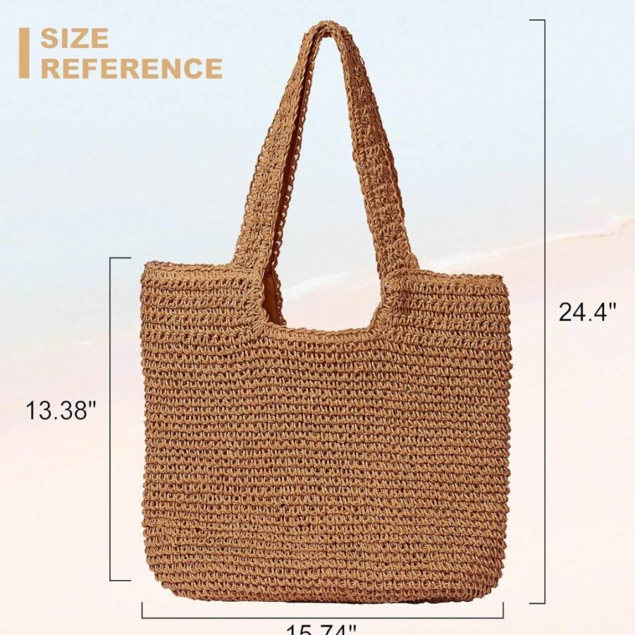GOLDTIMO Women's Large Straw Beach Tote Bag - Soft Woven Summer Shoulder Purse for Vacation, Travel & Outdoor Activities