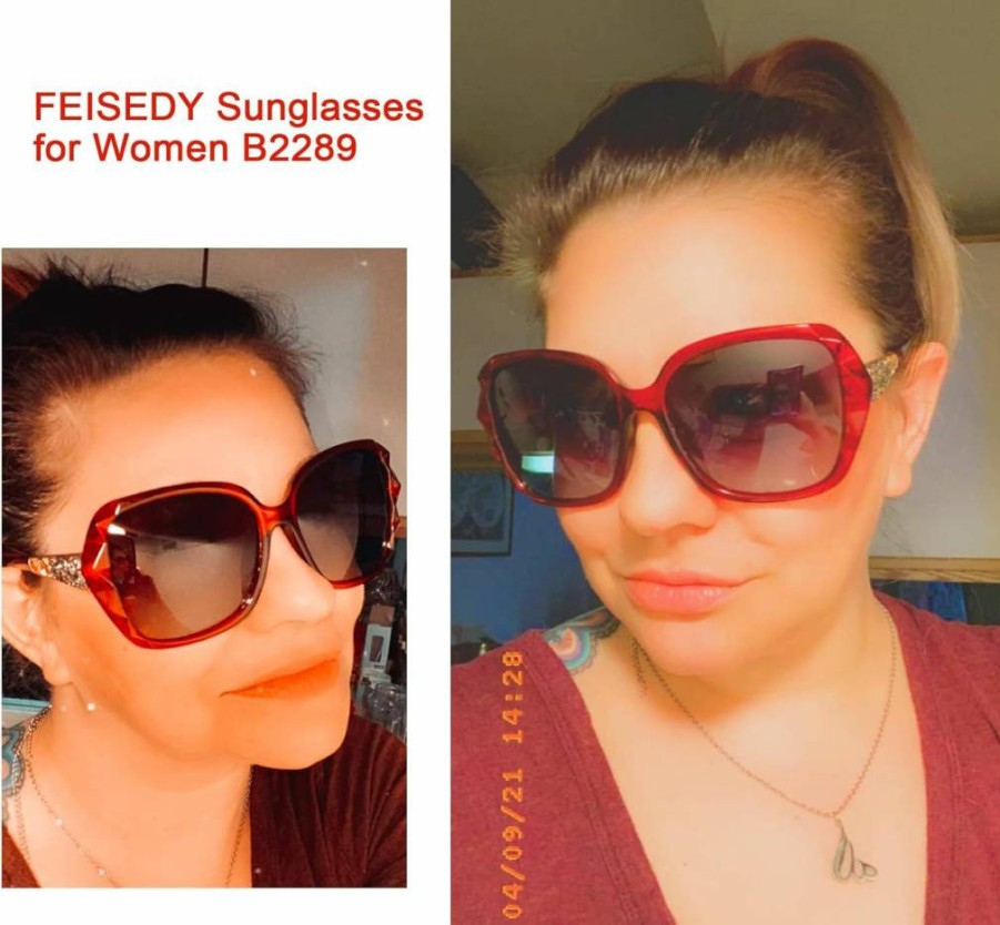 FEISEDY Women's Polarized Square Sunglasses with Sparkling Shiny Frame - B2289 Fashion UV Protection