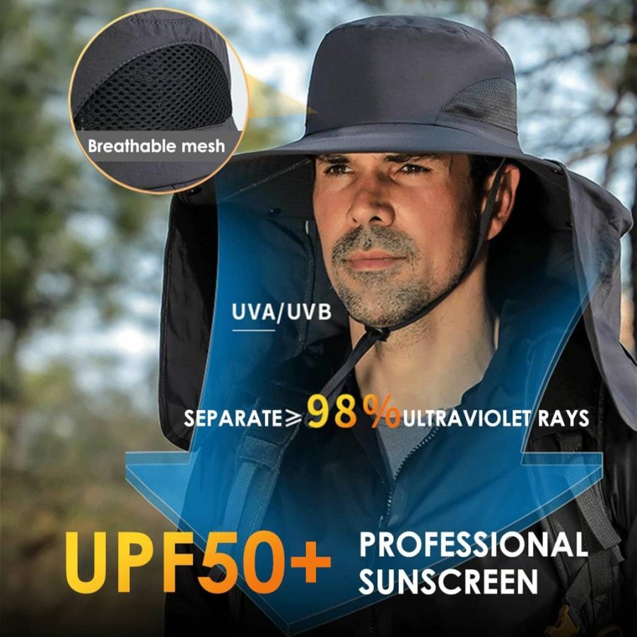 DOCVIT UPF50+ Sun Hat for Men & Women - Waterproof Wide Brim Fishing Hat with Neck Flap for Outdoor UV Protection