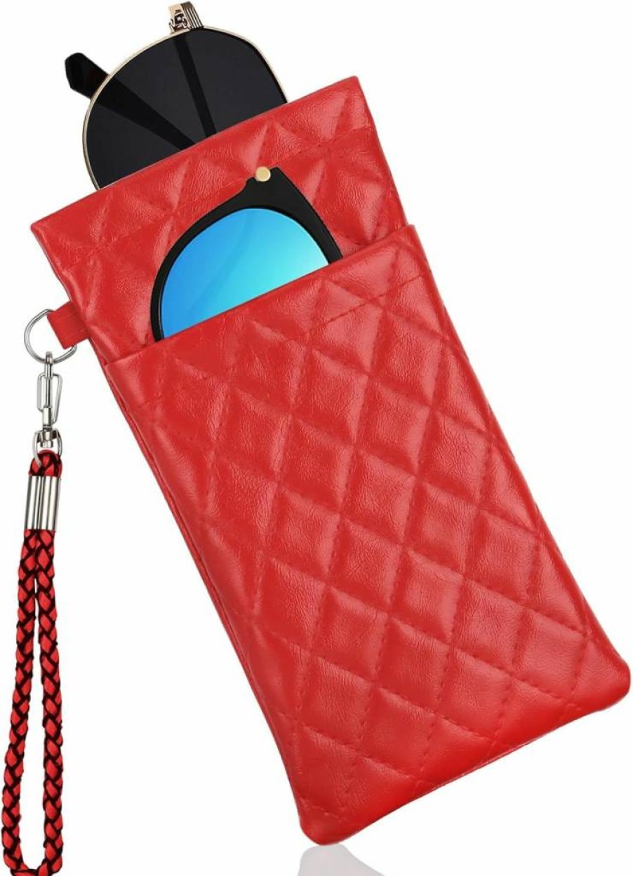 RayLove Premium Leather Eyeglass Case with Carrying Strap - Soft Protective Sunglasses Pouch for Women & Men
