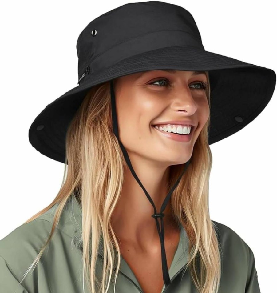 FURTALK Women's UPF 80+ Wide Brim Summer Beach Hat - Packable Ponytail Cowboy Sun Hat for Outdoor Activities