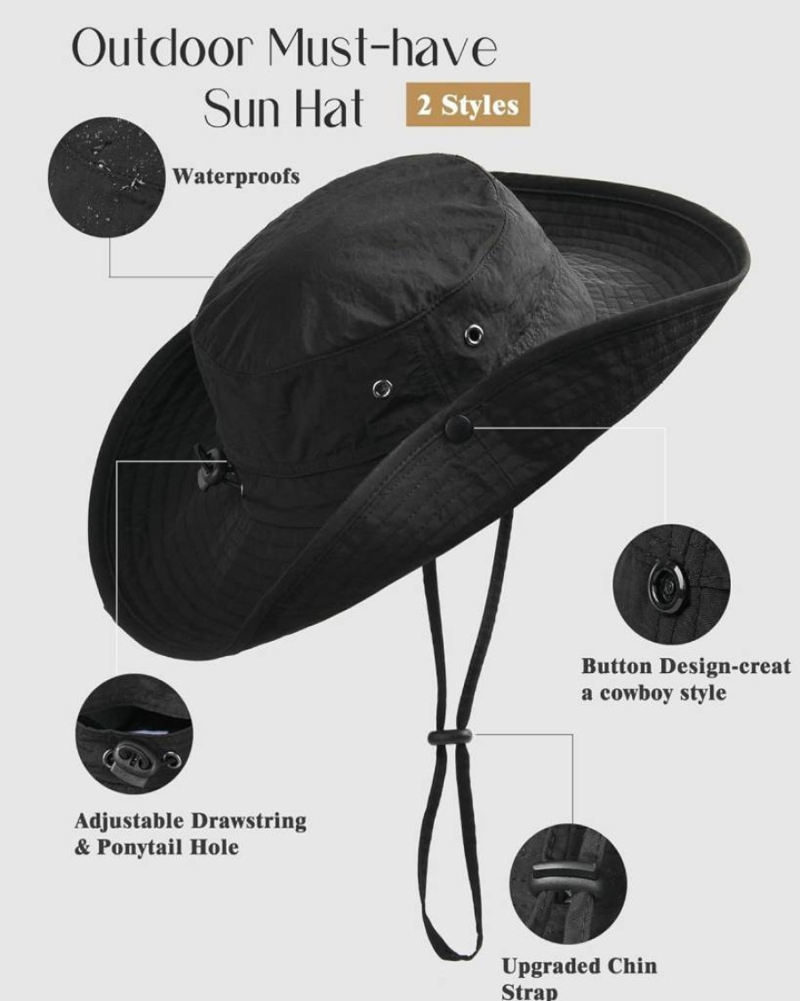 FURTALK Women's UPF 80+ Wide Brim Summer Beach Hat - Packable Ponytail Cowboy Sun Hat for Outdoor Activities