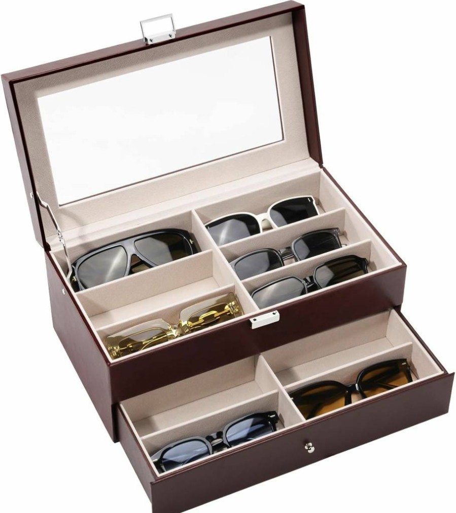 ProCase Leather Sunglasses Organizer - 3-Layer 18-Slot Eyeglass Storage Box, Display Holder for Men & Women, Ideal Father's Day Gift (Black)