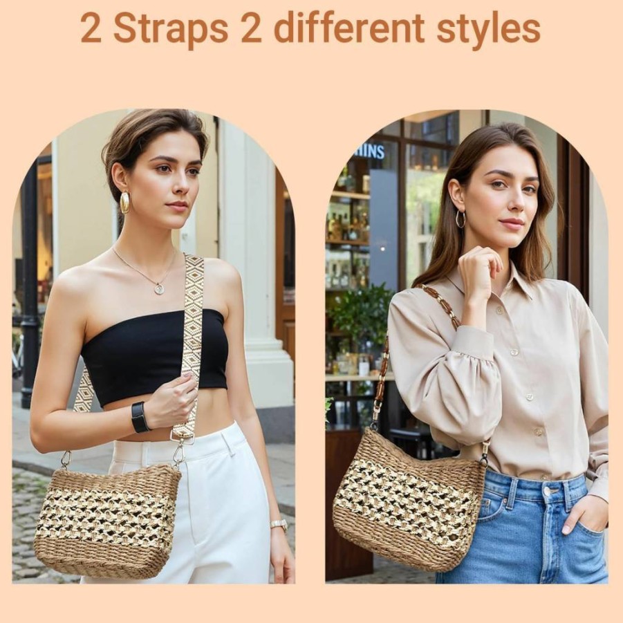 Herald Women's Small Woven Straw Crossbody Bag - Handmade Chic Summer Shoulder Purse with Chain