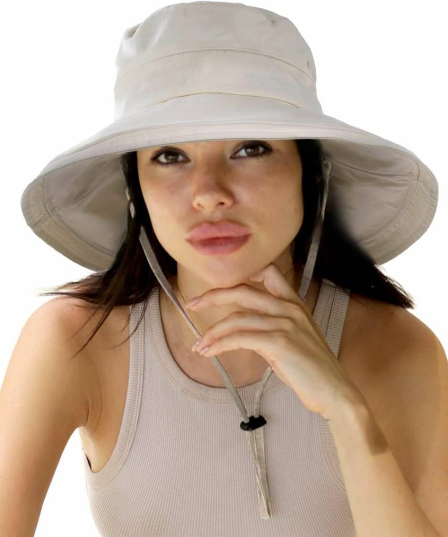 Hatiis Women's Wide Brim Sun Hat for Gardening & Beach – Breathable Cotton Summer Hat with Foldable Brim & Ponytail Design for Sun Protection