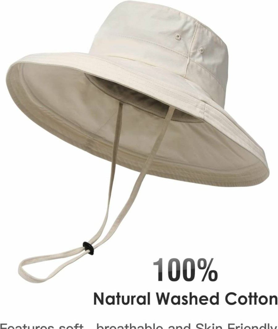 Hatiis Women's Wide Brim Sun Hat for Gardening & Beach – Breathable Cotton Summer Hat with Foldable Brim & Ponytail Design for Sun Protection