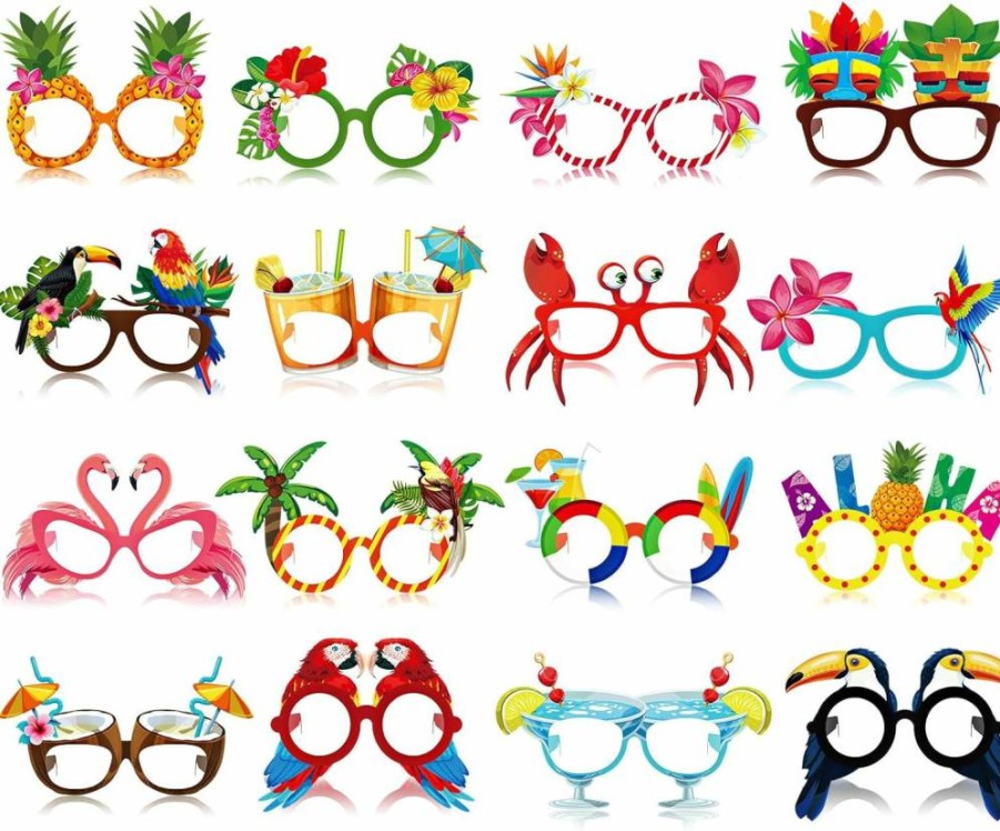 Vinsot 32 Pack Tropical Hawaiian Paper Sunglasses for Luau Beach Pool Party Decorations, Photo Booth Props, and Summer Birthday Party Favors in Bulk