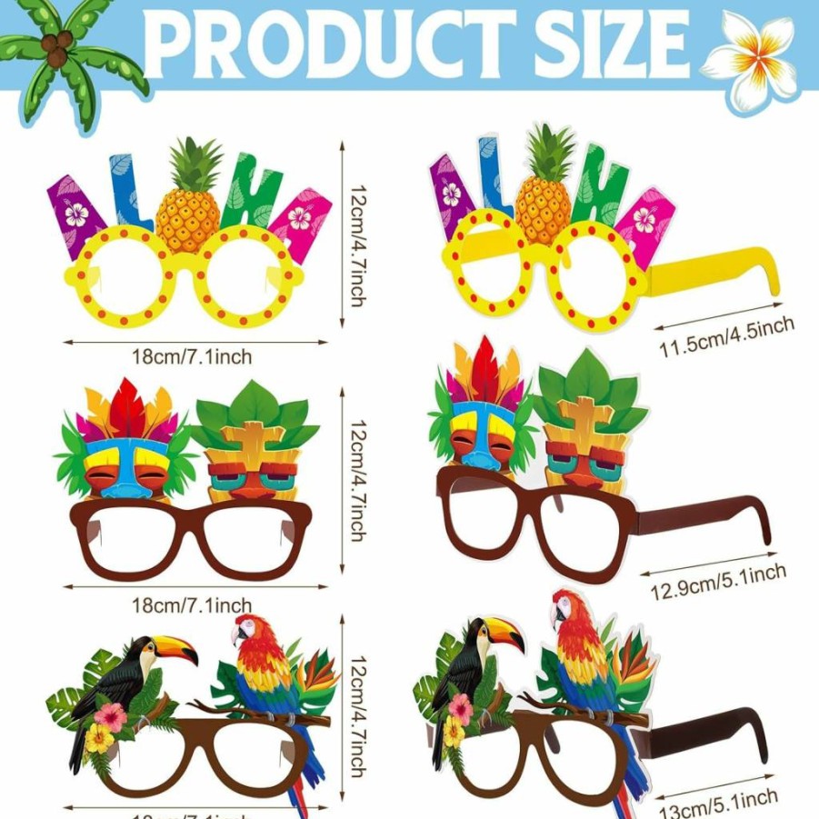 Vinsot 32 Pack Tropical Hawaiian Paper Sunglasses for Luau Beach Pool Party Decorations, Photo Booth Props, and Summer Birthday Party Favors in Bulk