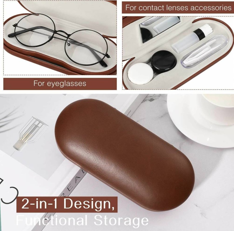 MoKo Double-Sided Eyeglass & Contact Lens Case with Mirror, Tweezers, and Remover – Portable 2-in-1 Storage Container for Sunglasses, Contacts – Black Case for Men & Women